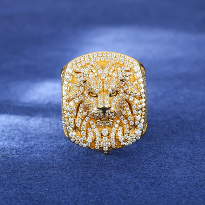 Luxury S925 D VVS Moissanite Iced Out Prong Setting Lion Head Men's Ring