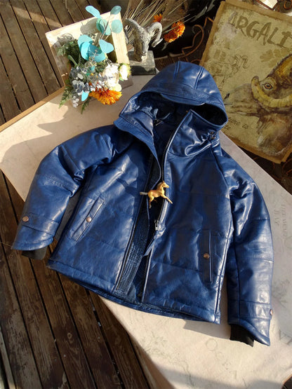 Batik horsehide cotton men women hat diagonal zipper horseshoe sleeve leather coat