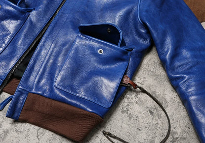 Wax Feel Unpainted Indigo Dyed Cowhide Jacket