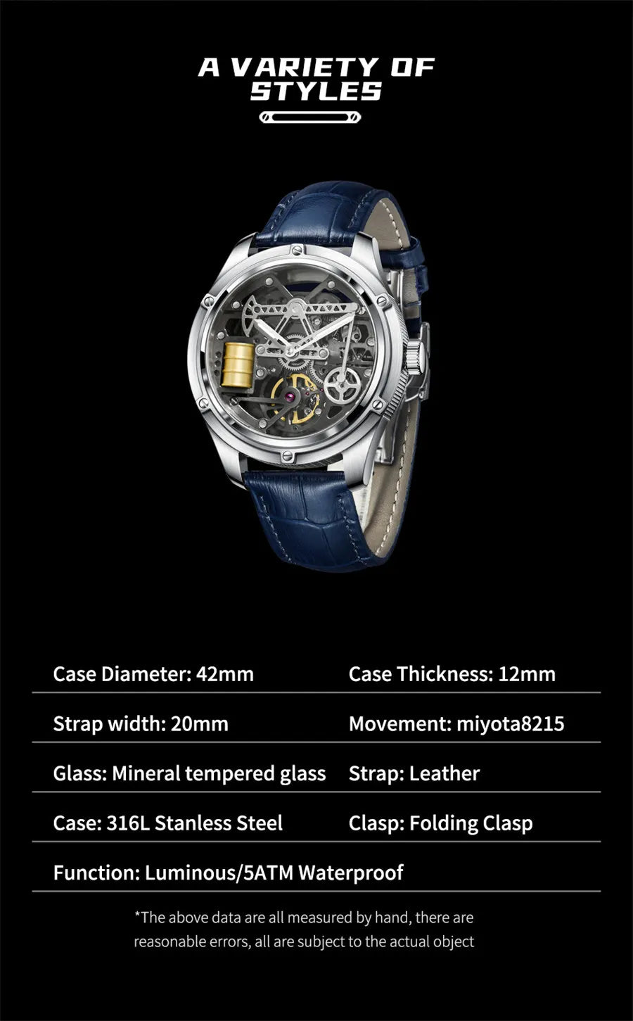 PINDU Watches Oil Pump Design Miyata 8215 Sapphire Mirror Waterproof Luminous Business Men Mechanical Watch