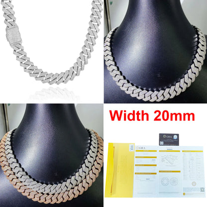 Diamond Hip Hop Jewelry VVS1 Stone Shiny 2row 3row Unisex 925 Sterling Silver Necklace Moissanite Chain