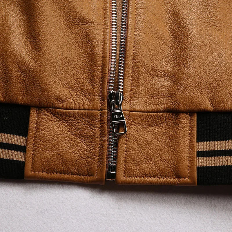 Men's Large Yellow Leather Flight Jacket – Big Chief Embroidery