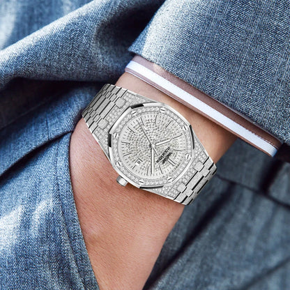 HAEMMER Luxury Fashion Men's Automatic Frame Original Silver Waterproof Clock Relogio Mechanical Watch