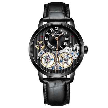 AILANG Double Tourbillon Automatic Flying Waterproof Relogio Leather Men Wristwatch