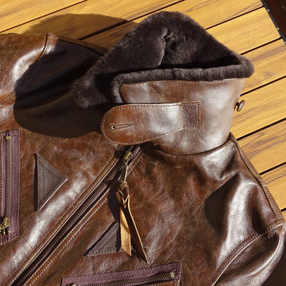 Men's Leather Flight Jacket Chocolate Military Style Vintage WinterCoat
