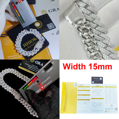 Diamond Hip Hop Jewelry VVS1 Stone Shiny 2row 3row Unisex 925 Sterling Silver Necklace Moissanite Chain