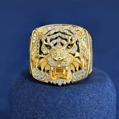 Luxury S925 D VVS Moissanite Iced Out Prong Setting Lion Head Men's Ring