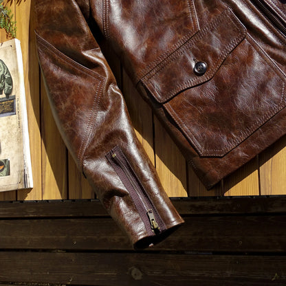 Men's Leather Flight Jacket Chocolate Military Style Vintage WinterCoat