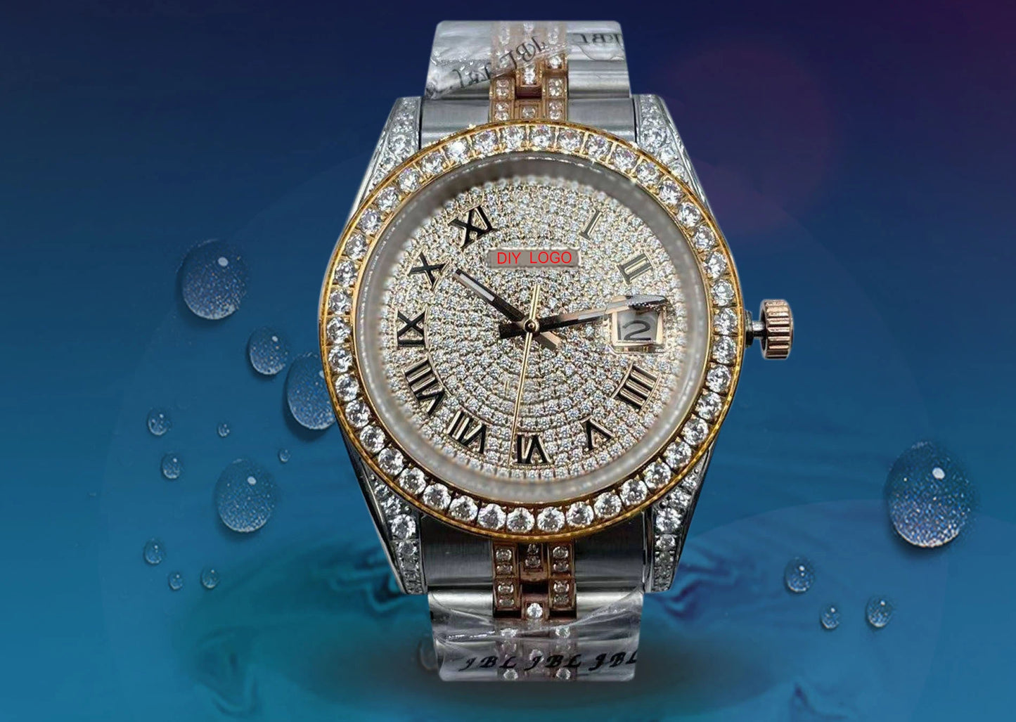 Customized Logo41mm Elegant Men's Sapphire Mirror and Diamond bezel Mechanical Watch