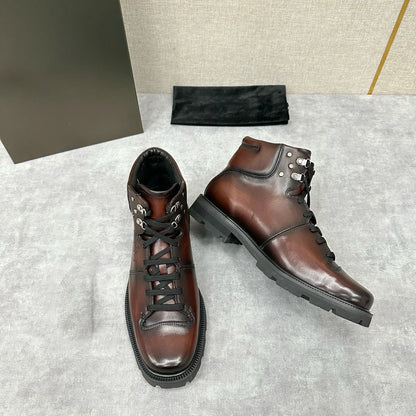 Men's high-end retro thick soled high top leather motorcycle boots
