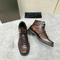Men's high-end retro thick soled high top leather motorcycle boots