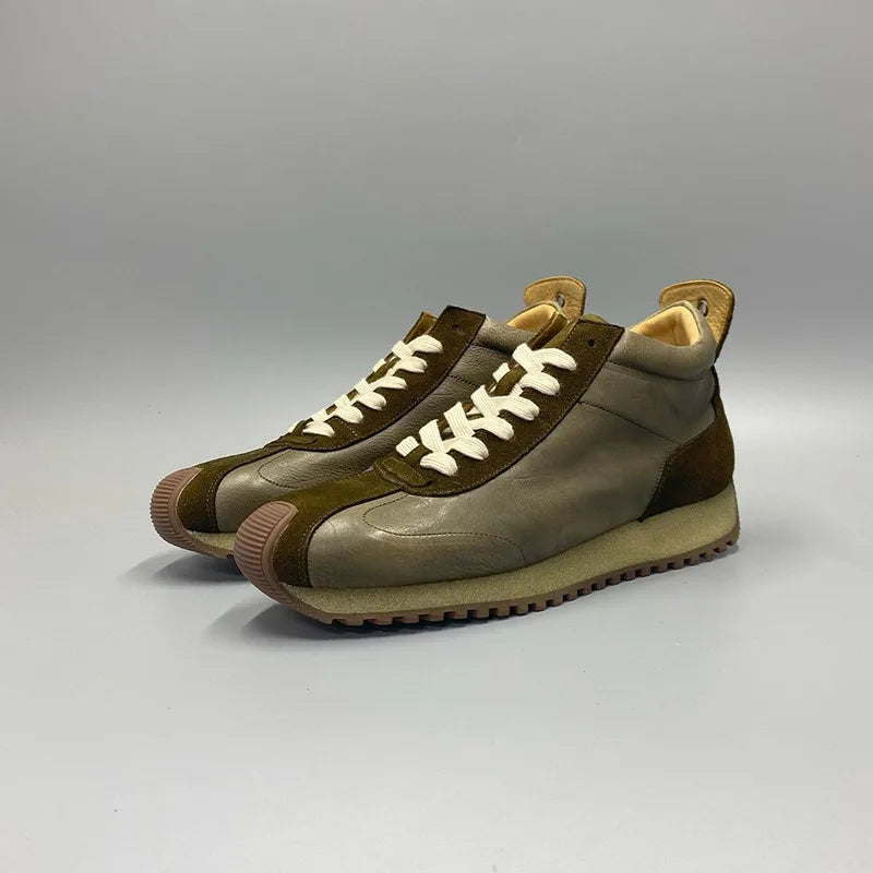 New Senior Fashion Mid Donkey Mouth Trendy Cowhide Forrest Men Sneakers