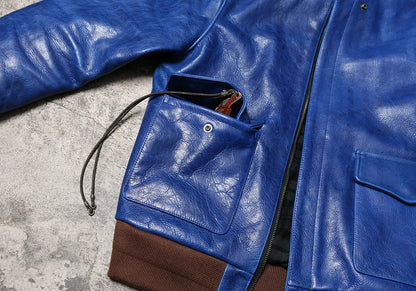 Wax Feel Unpainted Indigo Dyed Cowhide Jacket