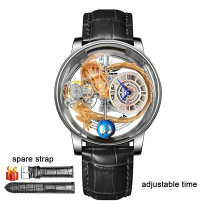PINDU Design Art astronomique Sculpture Traditionnelle Artisanat Dragon dor en Trois Dimensions Men Watch