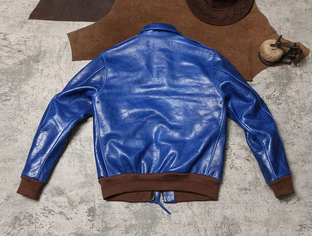 Wax Feel Unpainted Indigo Dyed Cowhide Jacket
