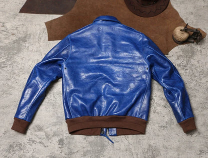 Wax Feel Unpainted Indigo Dyed Cowhide Jacket