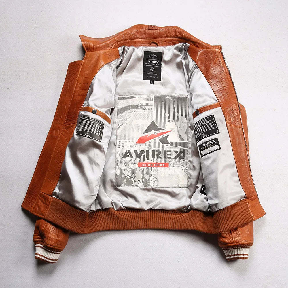 Fat plus size casual sports leather flight suit jacket men's European and American lapel sheepskin tops