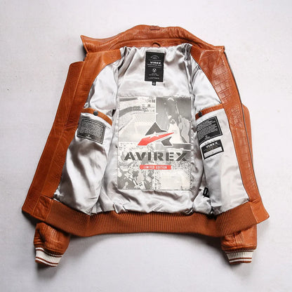 Fat plus size casual sports leather flight suit jacket men's European and American lapel sheepskin tops