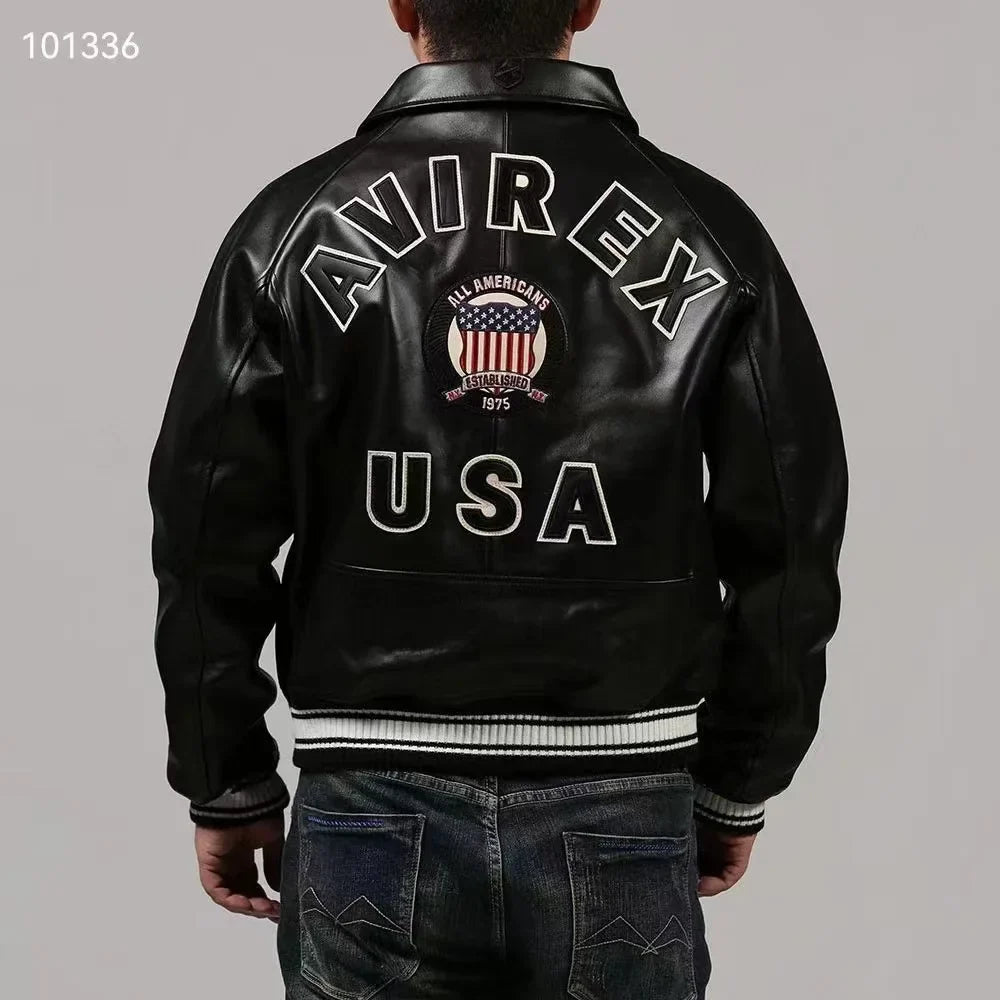 Plus Size Men's Leather Flight Jacket - Casual Sheepskin Coat