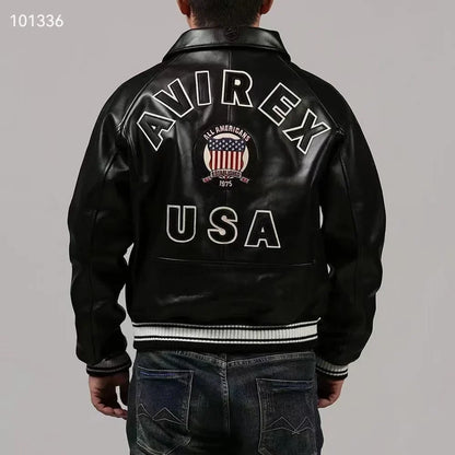 Plus Size Men's Leather Flight Jacket - Casual Sheepskin Coat