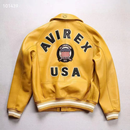 Fat plus size casual sports leather flight suit jacket men's European and American lapel sheepskin tops