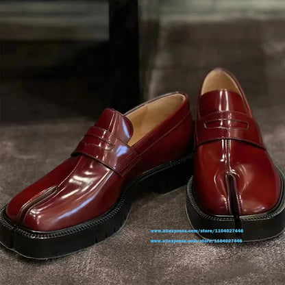 Soft Leather Loafers Tabi Shoes Split Toe Lace-up  Men Shoes