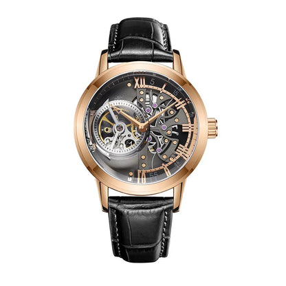 OBLVLO Top Brand Casual Mens Skeleton Dial Genuine Leather Watch