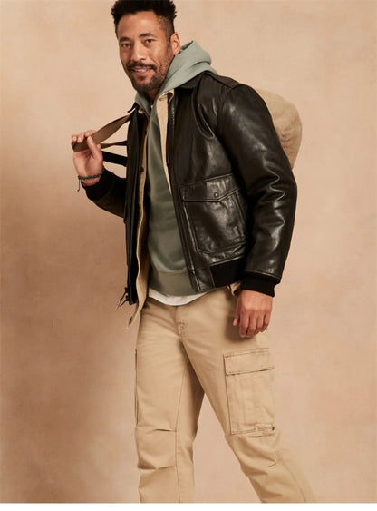 Navy Aviation G2 Flight Suit Tender Small Head Cowhide Leather Men's  Jacket