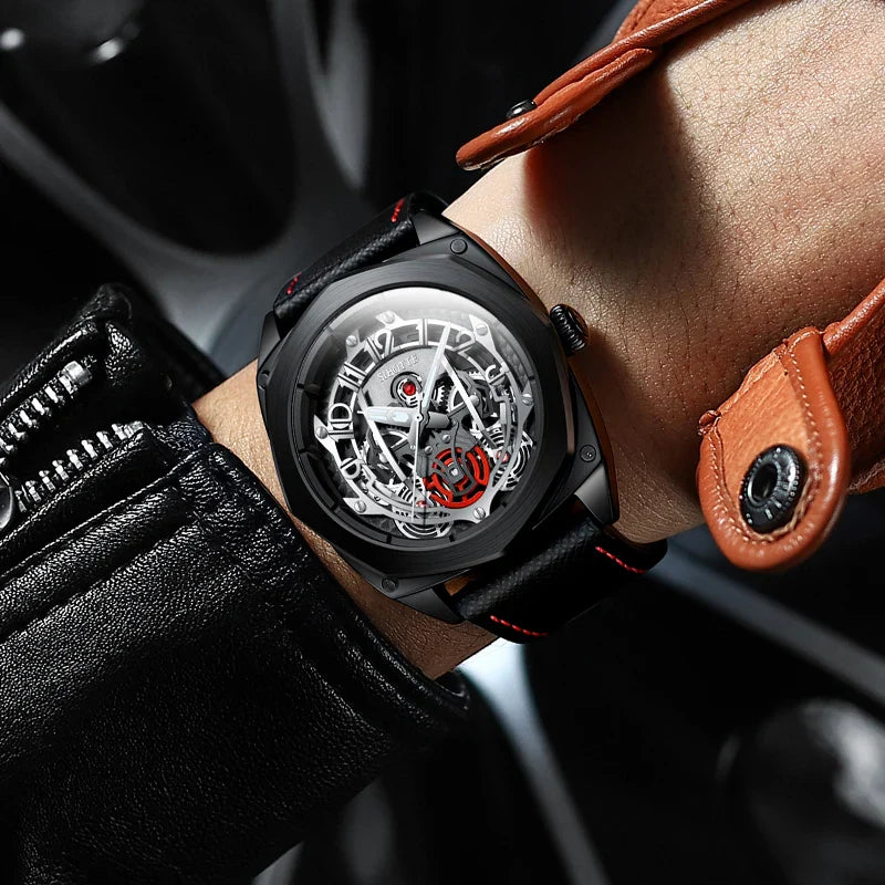 SIBOTTE Luxury Mechanical Automatic AR Sapphire mirror Hollow out Men's watch
