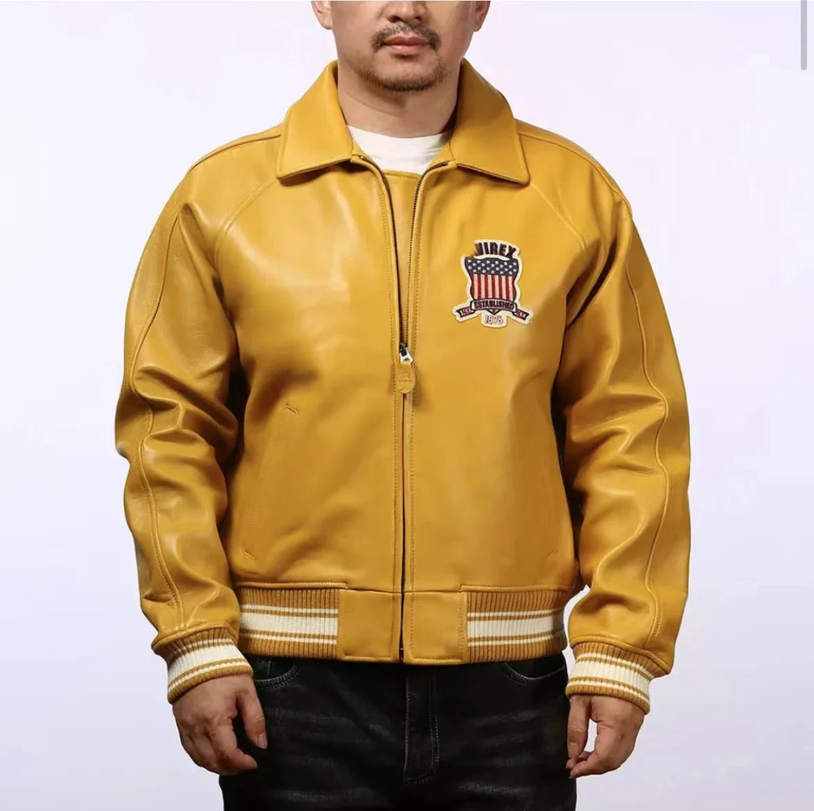 Fat plus size casual sports leather flight suit jacket men's European and American lapel sheepskin tops