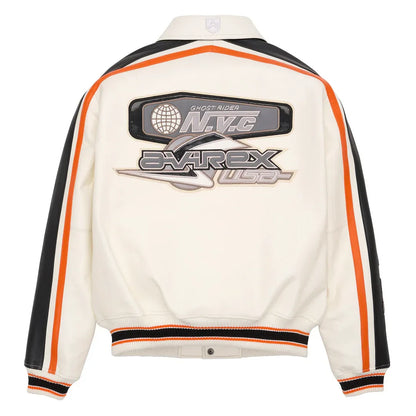 Fat plus size casual sports leather flight suit jacket men's European and American lapel sheepskin tops