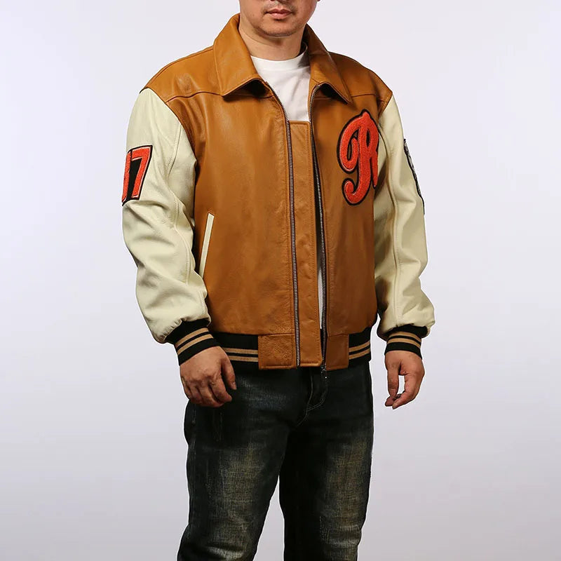 Men's Large Yellow Leather Flight Jacket – Big Chief Embroidery