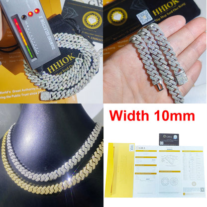 Diamond Hip Hop Jewelry VVS1 Stone Shiny 2row 3row Unisex 925 Sterling Silver Necklace Moissanite Chain
