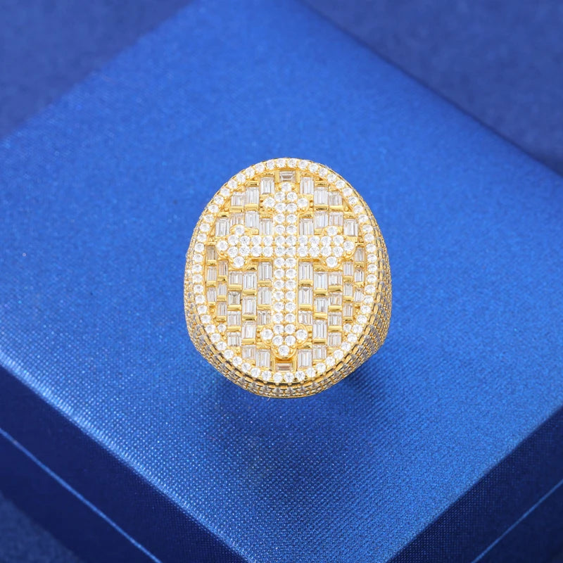 Luxury S925 D VVS Moissanite Iced Out Prong Setting Lion Head Men's Ring