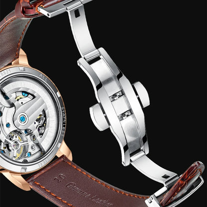 AILANG Double Tourbillon Automatic Flying Waterproof Relogio Leather Men Wristwatch