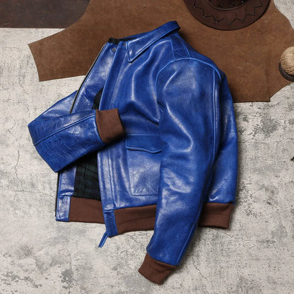 Wax Feel Unpainted Indigo Dyed Cowhide Jacket