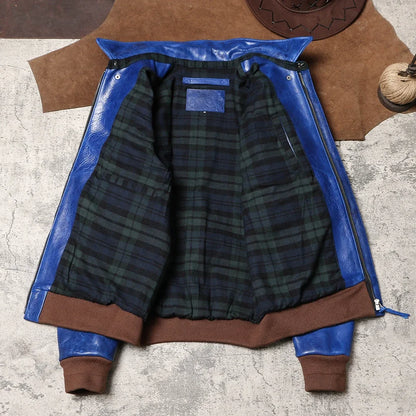 Wax Feel Unpainted Indigo Dyed Cowhide Jacket
