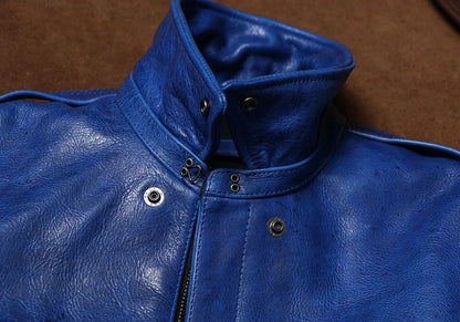 Wax Feel Unpainted Indigo Dyed Cowhide Jacket