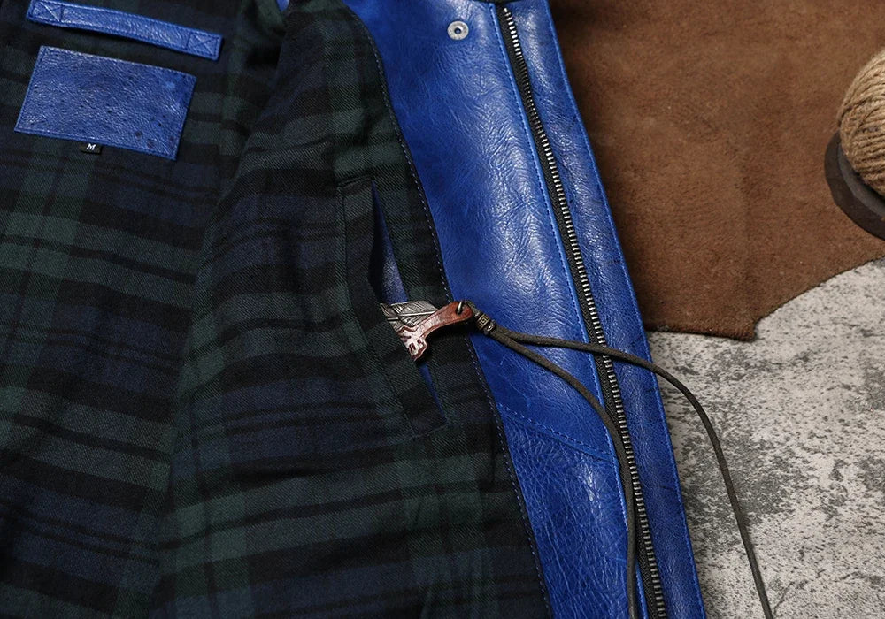 Wax Feel Unpainted Indigo Dyed Cowhide Jacket