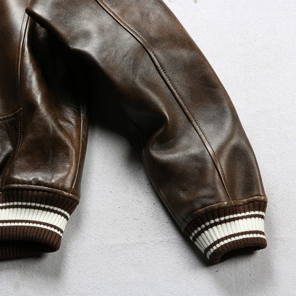 Fat plus size casual sports leather flight suit jacket men's European and American lapel sheepskin tops