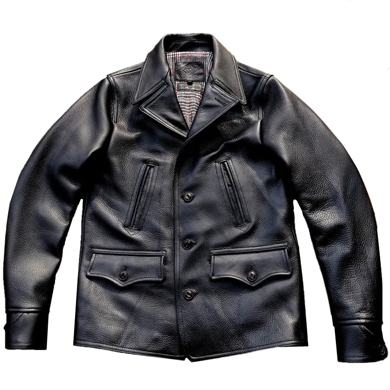 Men's Switchyard Leather Coat, Black Full Grain Cowhide
