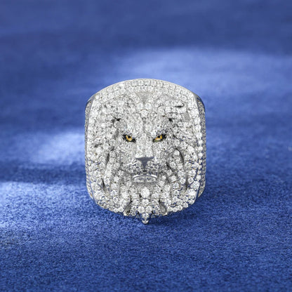 Luxury S925 D VVS Moissanite Iced Out Prong Setting Lion Head Men's Ring