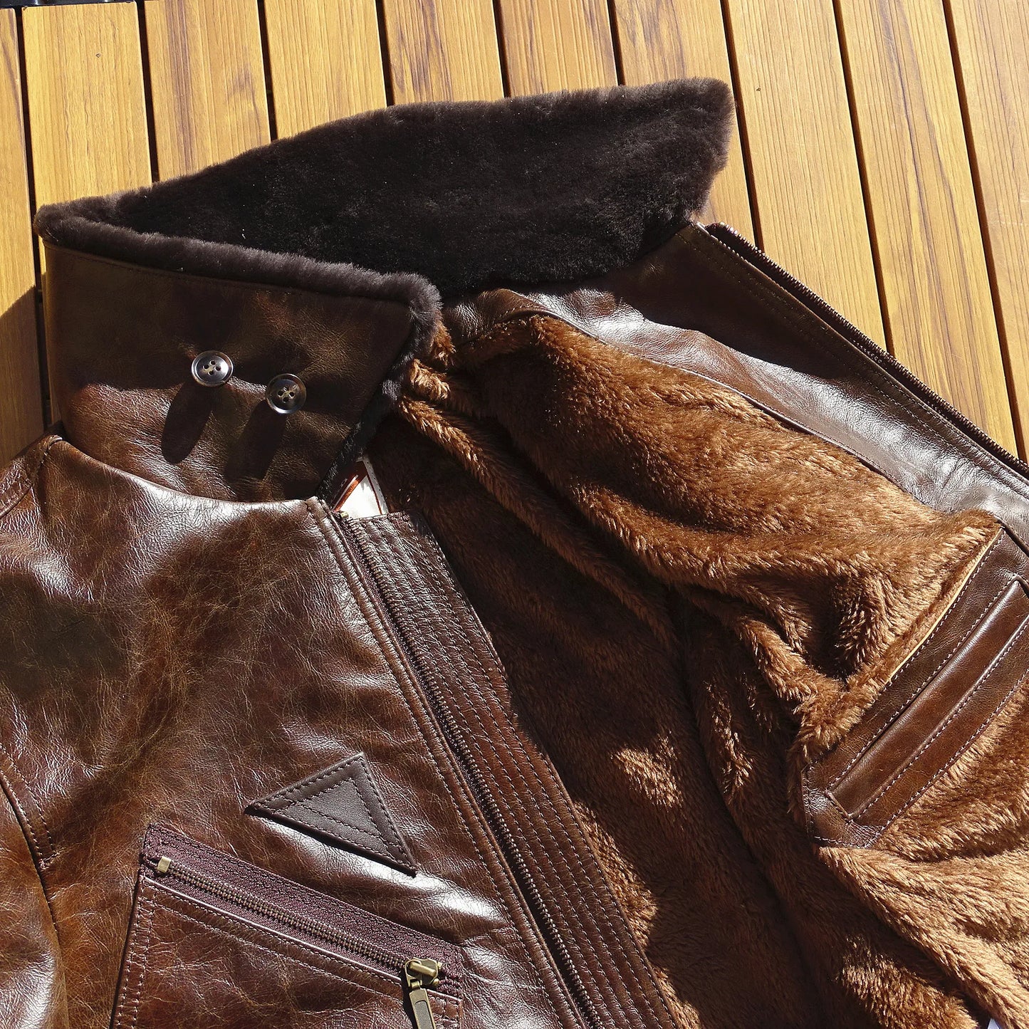 Men's Leather Flight Jacket Chocolate Military Style Vintage WinterCoat