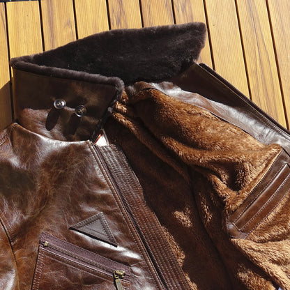 Men's Leather Flight Jacket Chocolate Military Style Vintage WinterCoat