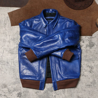 Wax Feel Unpainted Indigo Dyed Cowhide Jacket
