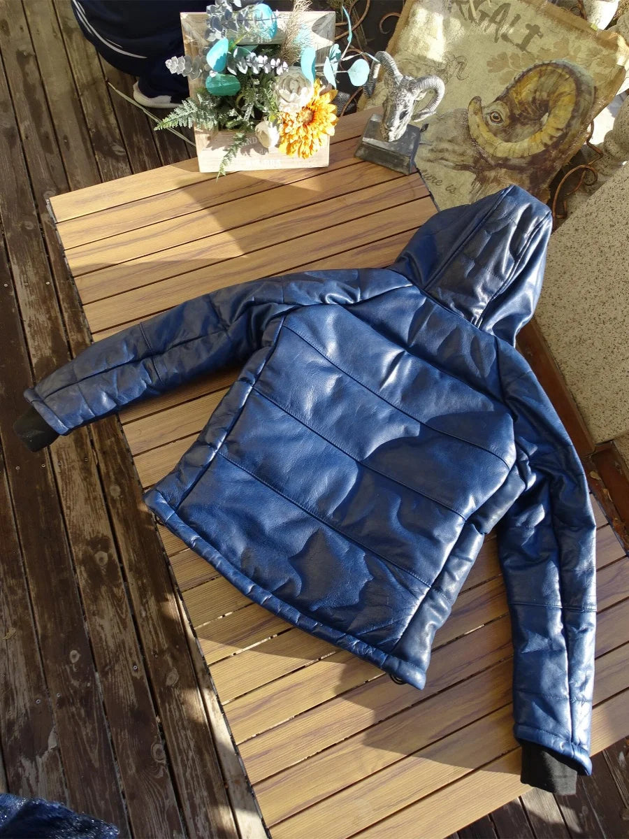 Batik horsehide cotton men women hat diagonal zipper horseshoe sleeve leather coat