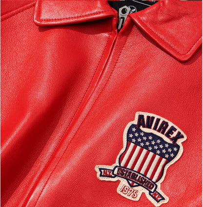 Fat plus size casual sports leather flight suit jacket men's European and American lapel sheepskin tops