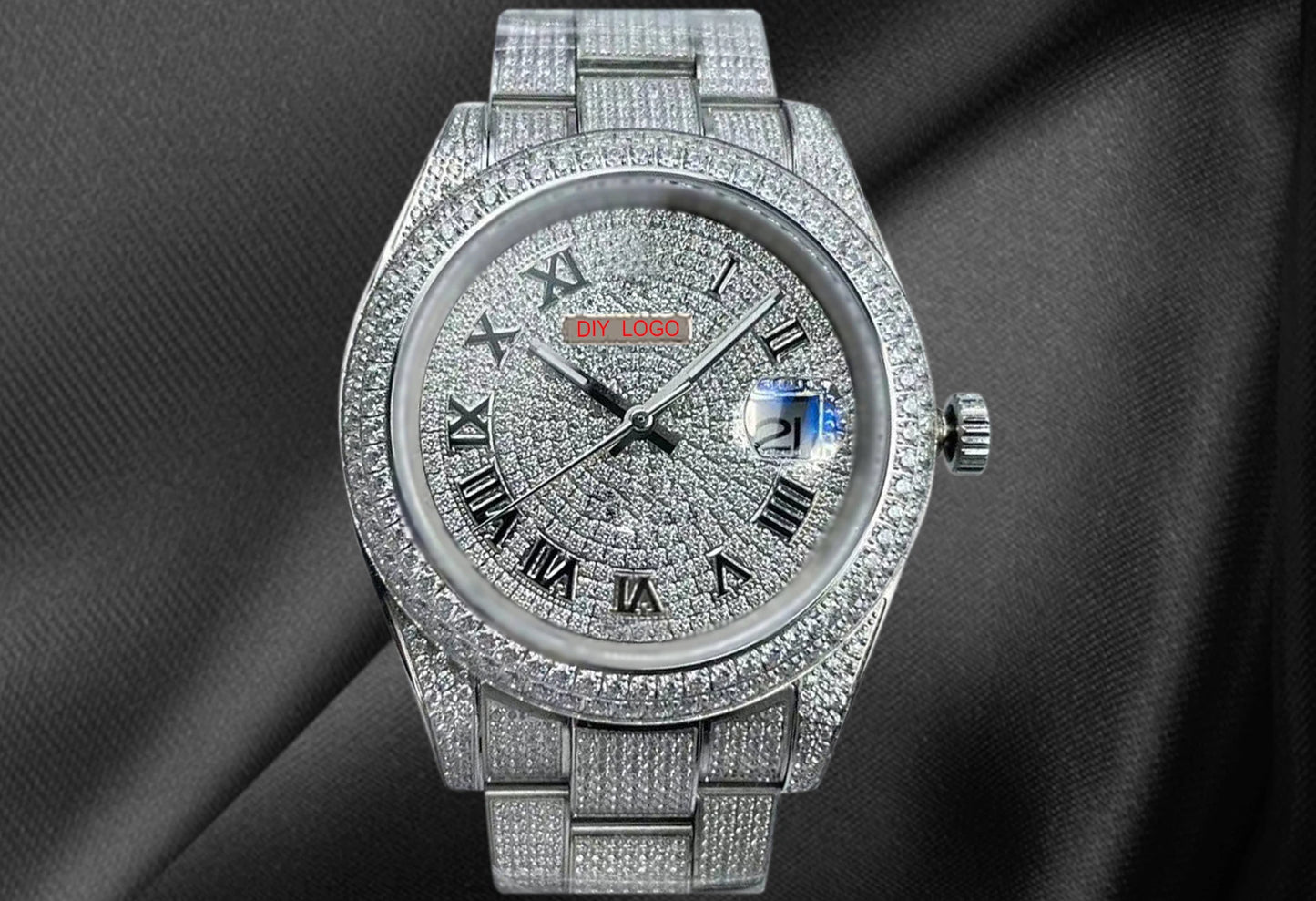 Customized Logo41mm Elegant Men's Sapphire Mirror and Diamond bezel Mechanical Watch