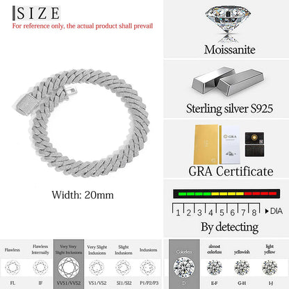 Diamond Hip Hop Jewelry VVS1 Stone Shiny 2row 3row Unisex 925 Sterling Silver Necklace Moissanite Chain