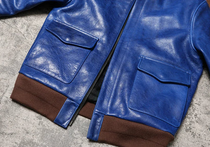 Wax Feel Unpainted Indigo Dyed Cowhide Jacket